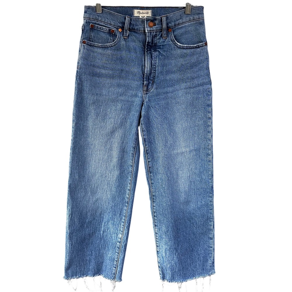 Madewell The Perfect Vintage Wide-Leg Cropped Jean Medium Wash Raw Hem Size 28